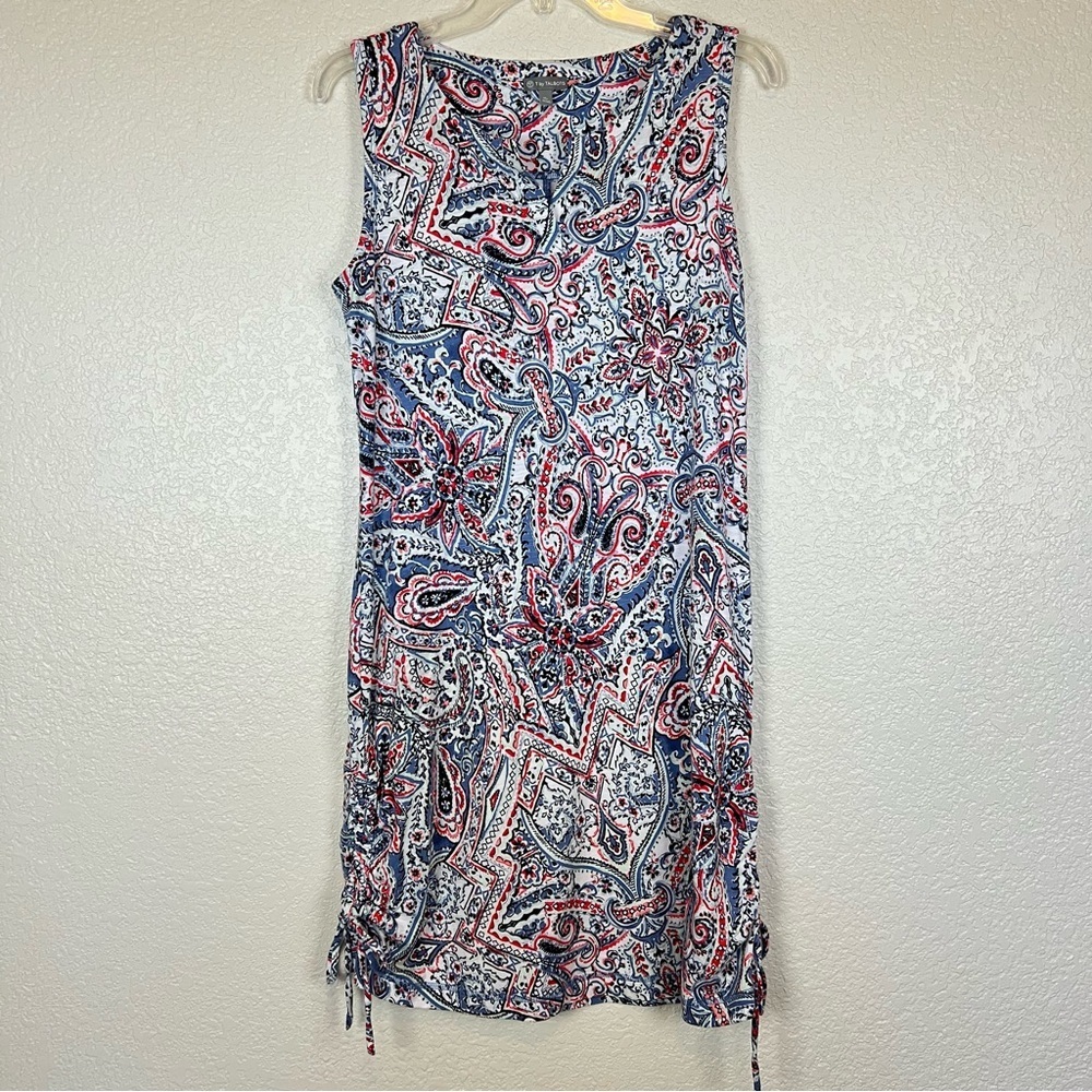 Talbots Red, Navy & White Paisley Sleeveless Shift Dress